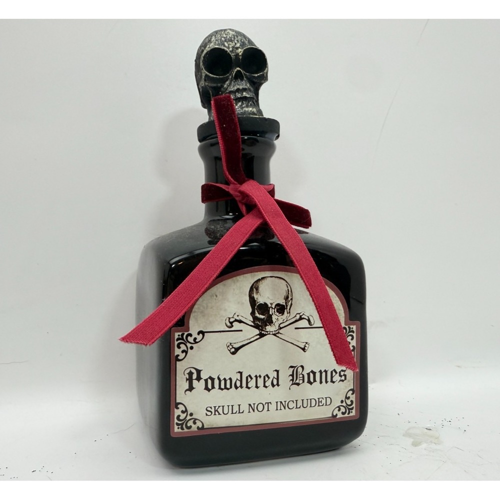 Ashland Halloween Powdered Bones Potion Bottle Black Ceramic Skull Stopper 7 In